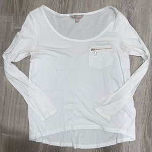 White Long Sleeve with Zip-Up Pocket
